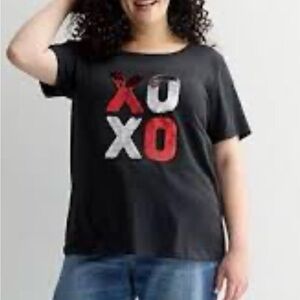 NWT Fluerish Black T Shirt with red/silver sequin XOXO Design Size 3X 22/24